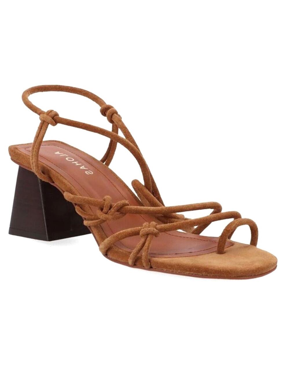 Alohas Goldie Bohemian Strappy Sandal Sz 9/40 Brown Suede Ankle Wrap Block Heel